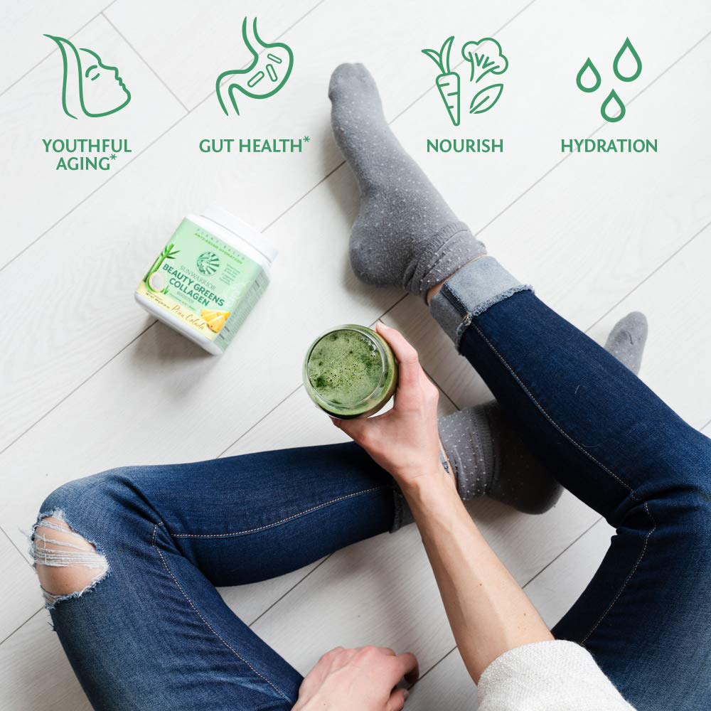 Sunwarrior Vegan Beauty Greens Drink Plant-Based | Hyaluronic Acid Minerals Biotin Probiotics Non-GMO Soy Free Sugar Free Dairy Free Gluten Free | Pina Colada 25 Servings