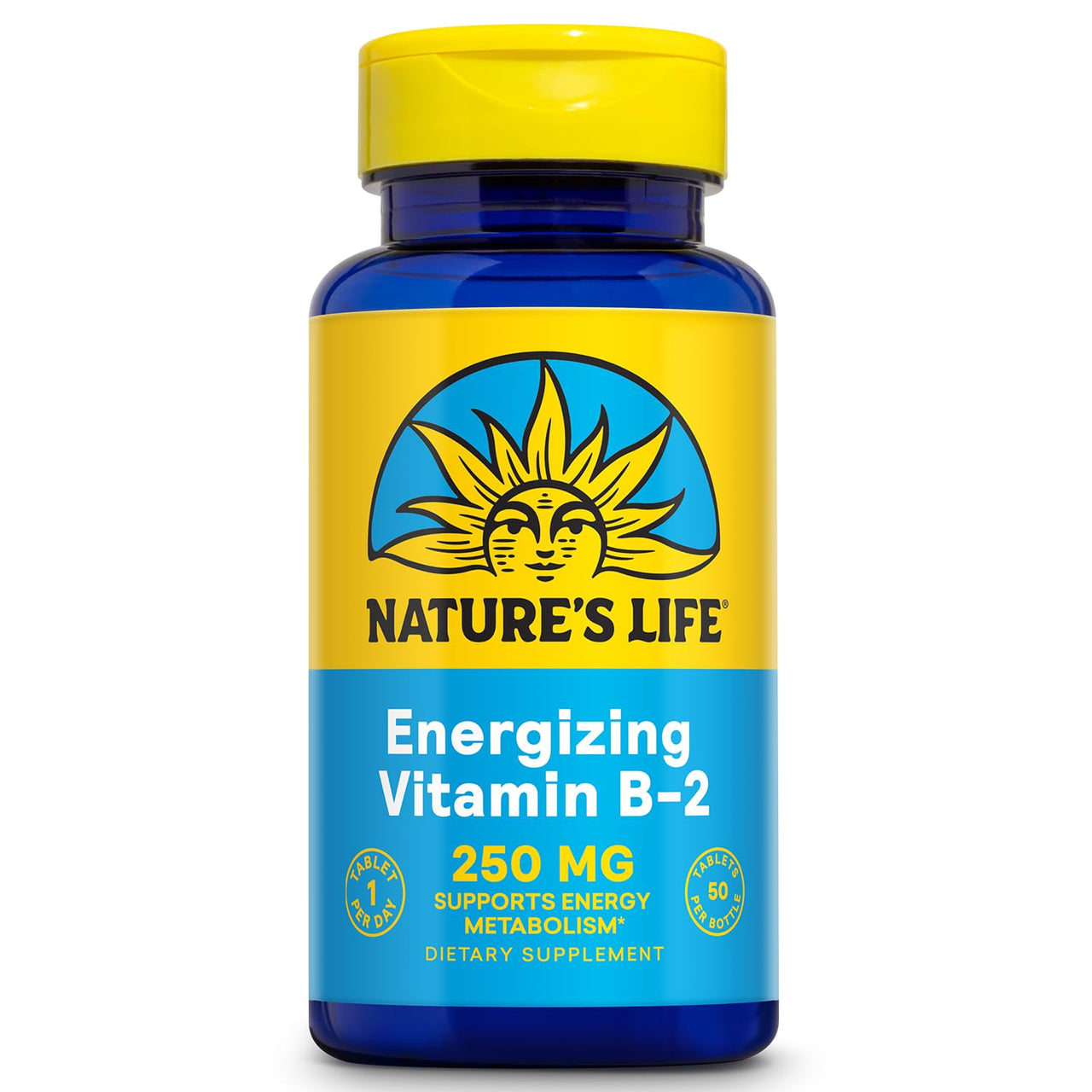 Nature's Life Vitamin B-2 250 mg - Vitamin B2 Energy Pills for Metabolism Support - High-Potency Riboflavin Plus Calcium Supplement - One Per Day - 50 Servings, 50 Tablets