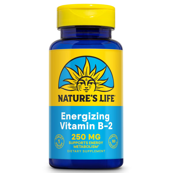 Nature's Life Vitamin B-2 250 mg - Vitamin B2 Energy Pills for Metabolism Support - High-Potency Riboflavin Plus Calcium Supplement - One Per Day - 50 Servings, 50 Tablets