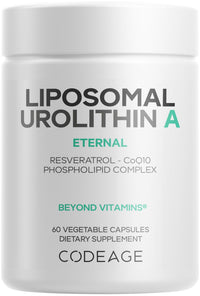 Thumbnail for Codeage Liposomal Urolithin A Supplement 500mg Per Serving + Resveratrol, Betaine, CoQ10, Ellagitannins - A New Frontier Beyond NADH, NMN, NAD, NR, and PQQ Vitamins - Bioavailable - 60 Capsules