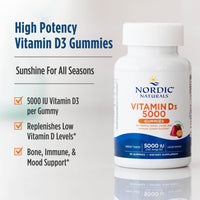 Thumbnail for Nordic Naturals Vitamin D3 5000 Gummies, Passion Fruit - 30 Gummies - Support for Healthy Bones, Mood, & Immune System - Vegetarian - Non-GMO - 30 Servings