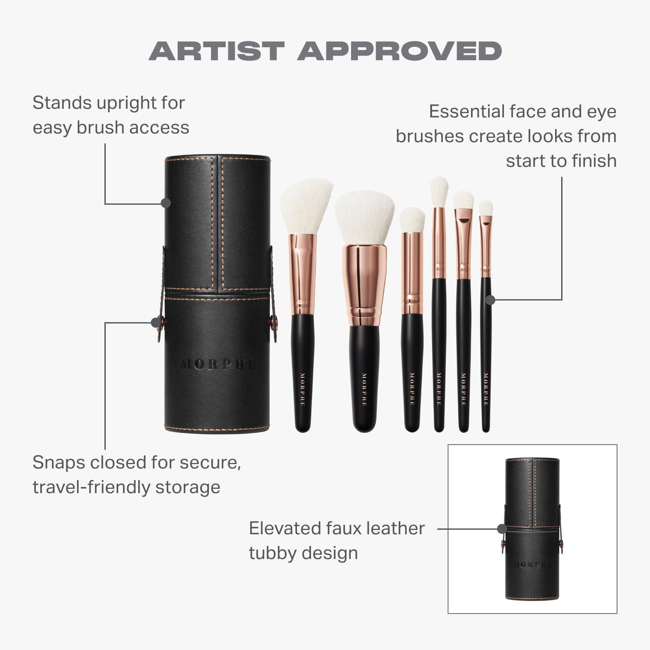 Morphe Rose Away Makeup Brushes - 6 Piece Make Up Brush Set of Eye and Face Brushes - Made with Synthetic Bristles and Includes Makeup Brush Case (6 Count)