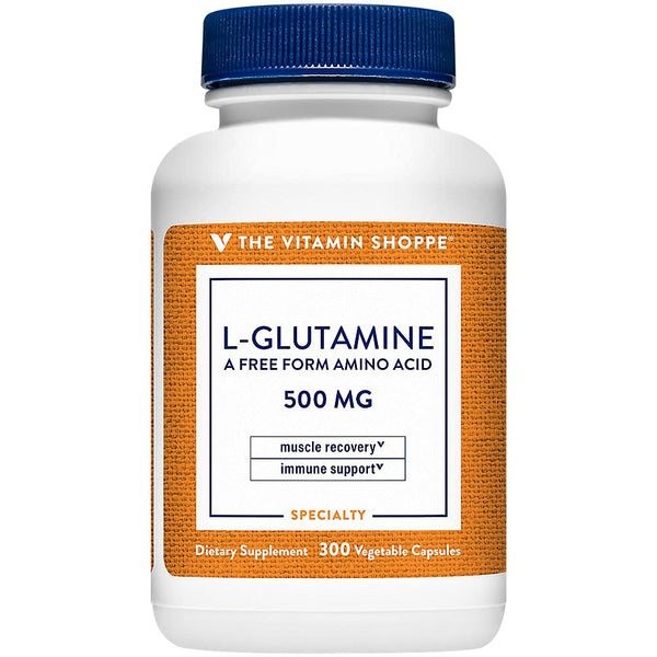 The Vitamin Shoppe L-Glutamine 500MG - Muscle Recovery, Gut Health & Immune Support, Free Form Amino Acid (300 Capsules)