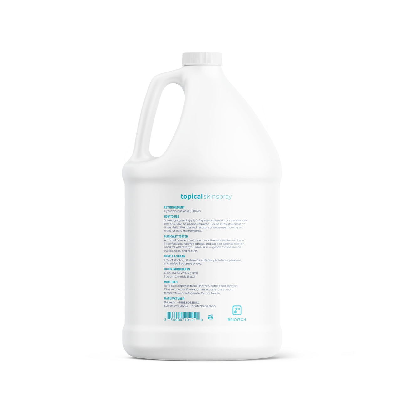 BRIOTECH Topical Skin Spray, Hypochlorous Acid Spray for Body & Face, Eyelid Cleanser, HOCl Facial Mist, Support Against Irritation, Calm Redness, Soothe Foot & Scalp, 1 Gallon Refill (4 Pack)