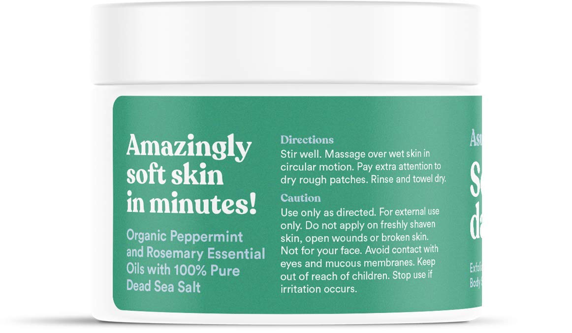 ASUTRA Dead Sea Salt Essential Oil Body Scrub Exfoliator (Purifying Peppermint), 16 oz - Ultra Hydrating, Gentle, & Moisturizing - Coconut, Peppermint, and Rosemary Oils