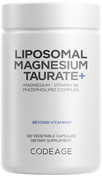 Thumbnail for Codeage Liposomal Magnesium Taurate+ Supplement - Magnesium Taurate, Vitamin B6 as Pyridoxal 5-Phosphate, 2-Month Supply - Liposomal Delivery, Vegan, Non-GMO, Gluten-Free, 120 Capsules
