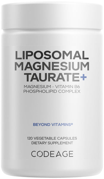 Codeage Liposomal Magnesium Taurate+ Supplement - Magnesium Taurate, Vitamin B6 as Pyridoxal 5-Phosphate, 2-Month Supply - Liposomal Delivery, Vegan, Non-GMO, Gluten-Free, 120 Capsules