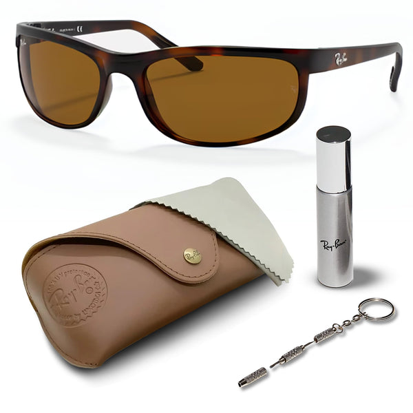 Ray-Ban RB2027 PREDATOR 2 Rectangle Shaped Non-Polarized Sunglasses for Men & Women – Includes Official RAYBAN Eyewear Kit – Ideal Formal & Casual Wear Sunglasses – B-15 Brown Lens
