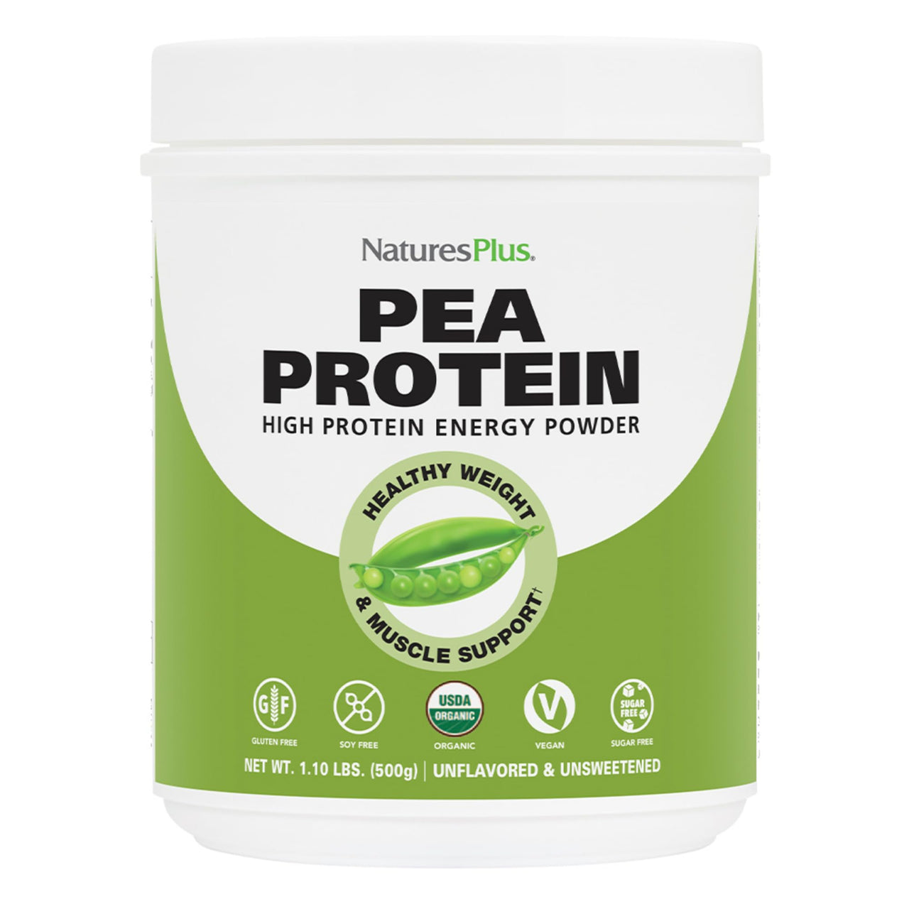 NaturesPlus Organic Pea Protein - 1.1 lb - Plant-Based Drink Powder - Supports Energy, Recovery & Weight Management - Non-GMO, Sugar Free, Allergen Free, Gluten Free, Vegan - 25 Servings