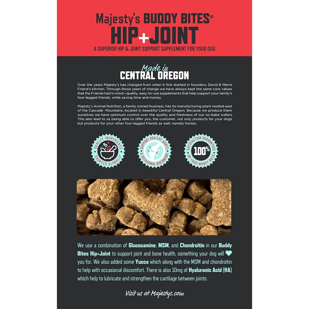 Majesty's Buddy Bites Hip and Joint Wafers for Medium / Large Dogs - Superior Support Supplement - Peanut Butter and Coconut Oil Flavored - 56 Count (Up To 8 Week Supply)