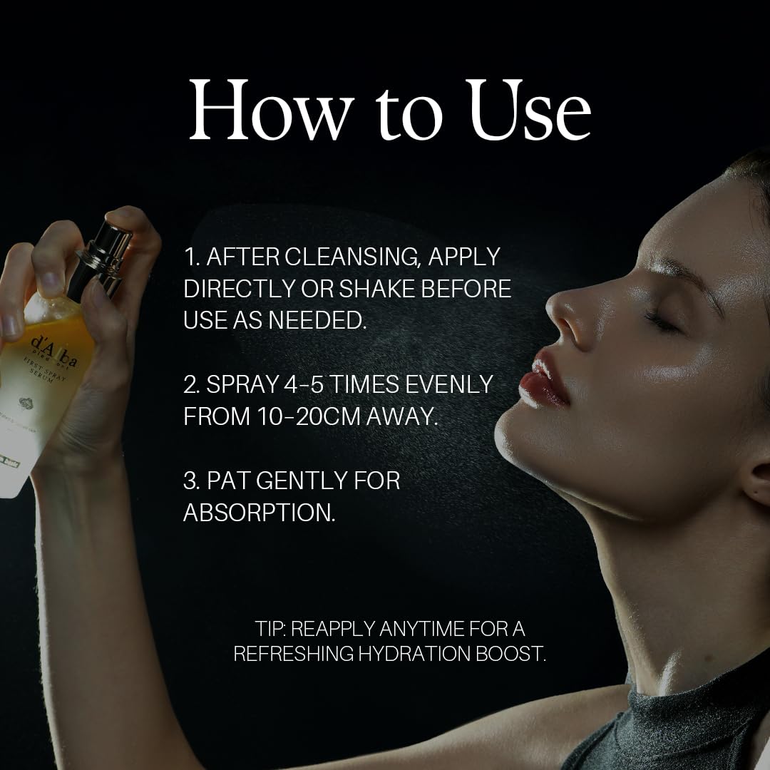 d'alba Piedmont Italian White Truffle First Spray Serum, Vegan Skin Care, Hydrating Face Moisturizer, Glow Serum for Radiant Skin, Non Comedogenic, All In One Mist (1.69 fl oz.)