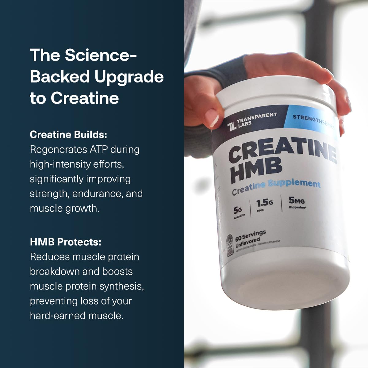 Transparent Labs Creatine HMB - Creatine Monohydrate Powder with HMB for Muscle Growth, Increased Strength, Enhanced Energy Output, and Improved Athletic Performance - 30 Servings, Unflavored
