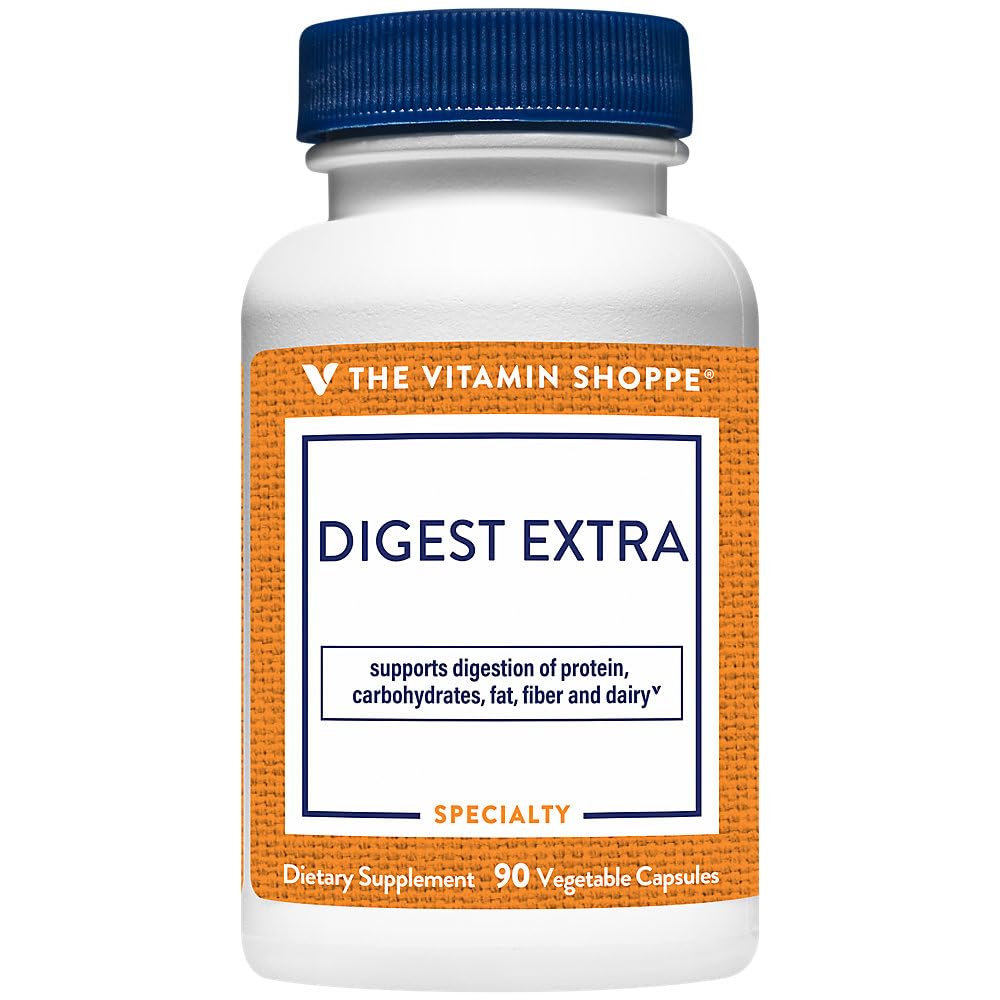The Vitamin Shoppe Digest Extra Enzymes - Advanced Digestive Support | Gluten Dairy Protein Fat | 90 Vegetable Capsules | Comprehensive