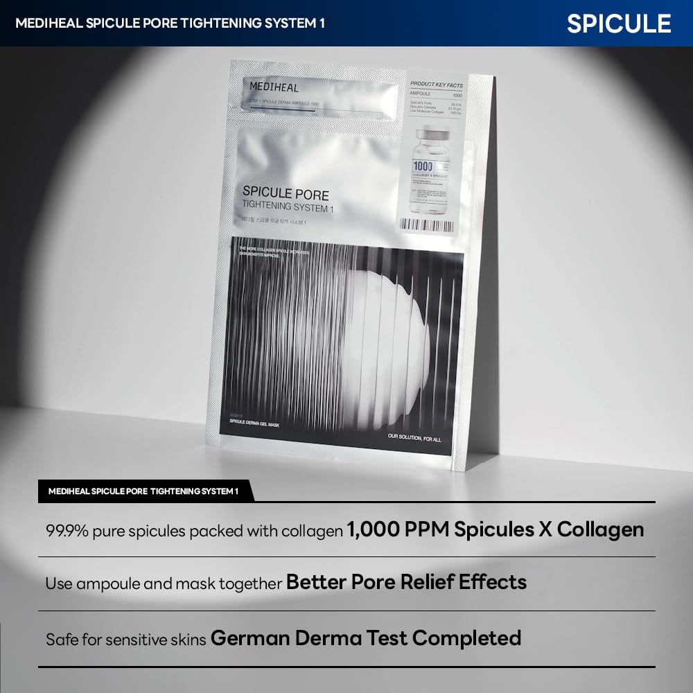 Mediheal Collagen Spicule 1000ppm Intensive Serum – Micro Needle Serum for Pore Care, Soothing & Skin Texture Improvement, 2-Step,Collagen Spicule Ampoule and Gel Mask Set,Skin Booster,10pcs