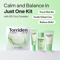 Thumbnail for Torriden BALANCEFUL Cica Trial Kit, 5D Cica Infused Daily Skincare Kit - 4 Step Regimen with Cleansing Gel, Toner Pad, Serum, and Cream | Travel Essential | Korean Skin Care Set