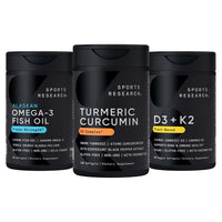 Thumbnail for Sports Research® Body Wellness Pack - Wild Alaskan Pollock Omega-3 Fish Oil 1250 (90 Softgels), Turmeric Curcumin C3 Complex (120 Softgels) & Vegan 5000IU Vitamin D + 100mcg Mk7 Vitamin K (60 Softgels