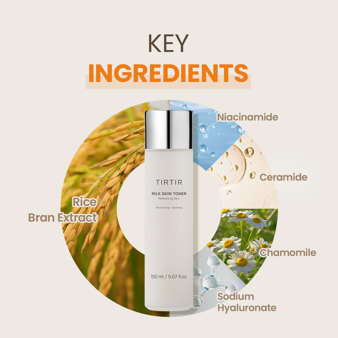 TIRTIR Daily Hydration Set - Milk Skin Toner + SOS Serum, Rice Bran Extract, Chamomile, Radiant Glow | Fragrance Free, Mineral Oil Free, Fungal Acne Safe…