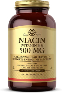 Thumbnail for Solgar Niacin (Vitamin B3) 500 mg, 250 Vegetable Capsules - Energy Metabolism - Non-GMO, Vegan, Gluten Free, Dairy Free, Kosher - 250 Servings