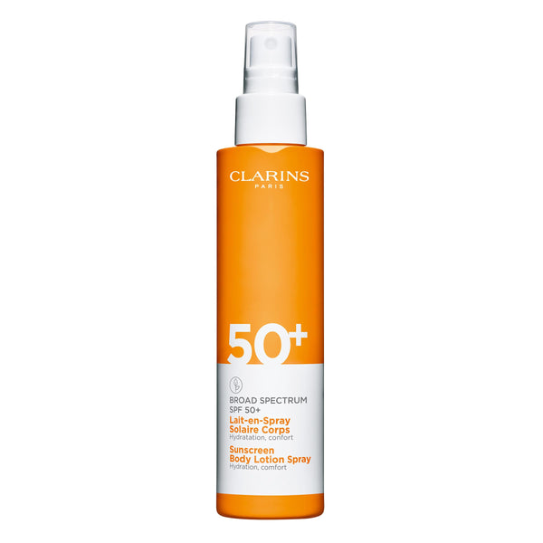 Clarins Body Sunscreen Lotion Spray | Broad Spectrum SPF 50+ | UVA/UVB Protection | Lightweight and No White Cast | Enriched with Antioxidants | All Skin Types, including Sensitive Skin | 5 Ounces