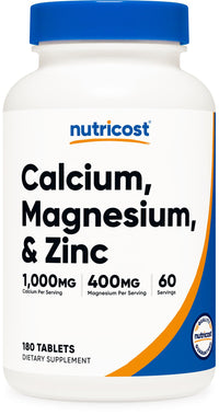 Thumbnail for Nutricost Calcium, Magnesium & Zinc Tablets 1,415 mg, 180 Tablets - Vitamin/Mineral Blend Supplement, 60 Servings - Gluten Free, Non-GMO