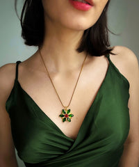 Thumbnail for Confede Anastasia Necklace-Lost Princess Inspired Together In Paris Emerald Stone Flower Necklace for Women, Green