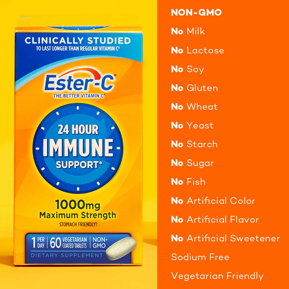 Ester-C Vitamin C, 1,000 mg, 60 Coated Tablets (Packaging May Vary)