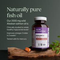 Thumbnail for New Chapter Wholemega Fish Oil Supplement - 2000mg per Serving, Clinically Proven Wild Alaskan Salmon Oil with Omega-3 + Vitamin D3 + Astaxanthin, 120 Softgels