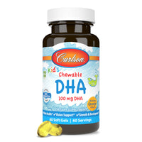 Thumbnail for Carlson - Kid's Chewable DHA, 100 mg DHA, Brain & Vision Function, Growth & Development, Orange, 60 Chewable Softgels