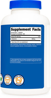Thumbnail for Nutricost L-Glutamine 800mg, 180 Capsules - Gluten Free, Non-GMO