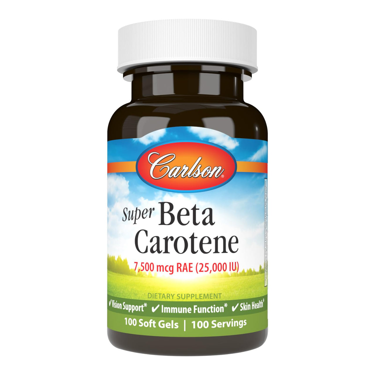 Carlson Super Beta Carotene 25,000 IU, Vitamin A as Beta Carotene, Antioxidant Support for Vision, Skin & Immune Health, 100 Soft Gels