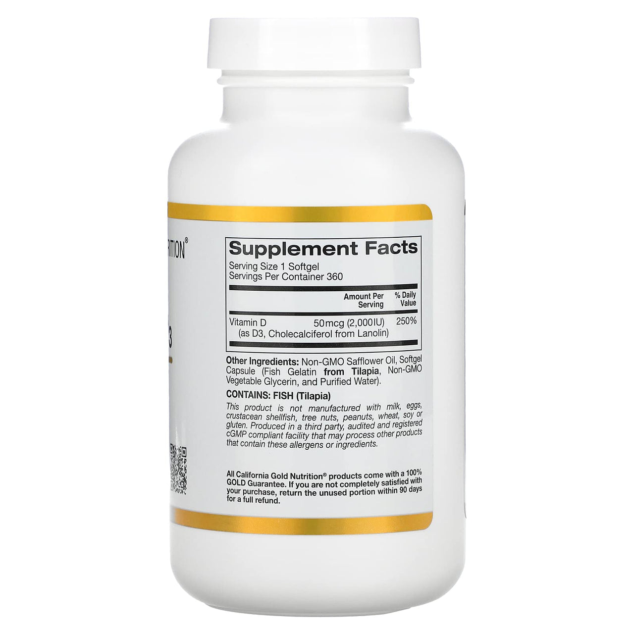 California Gold Nutrition Vitamin D3, 50 mcg (2,000 IU), 360 Fish Gelatin Softgels, 2 Pack
