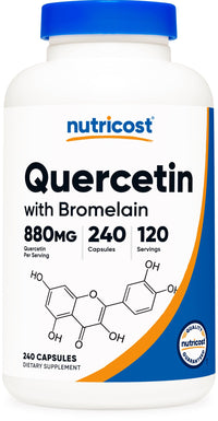Thumbnail for Nutricost Quercetin 880mg, 240 Vegetarian Capsules with Bromelain (165mg) - 120 Servings (440mg Quercetin Per Cap) - Gluten Free, Non-GMO