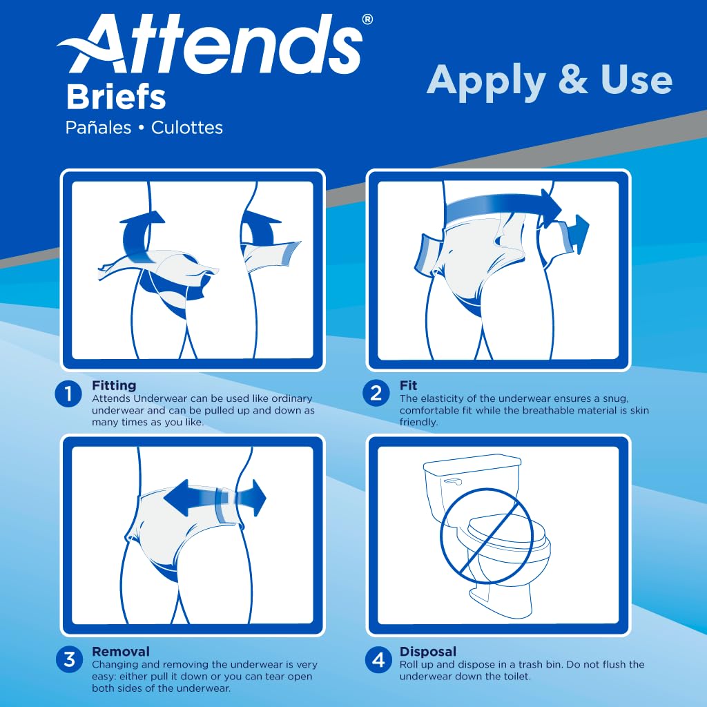Attends DDA30 Adult Incontinence Briefs with Tab Closures, Large, 24ct Bag