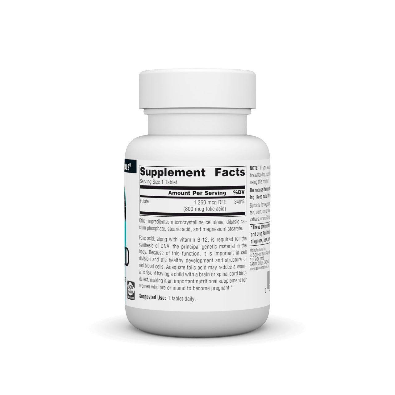 Source Naturals Folic Acid 800 Mcg Tablet, 200 Count