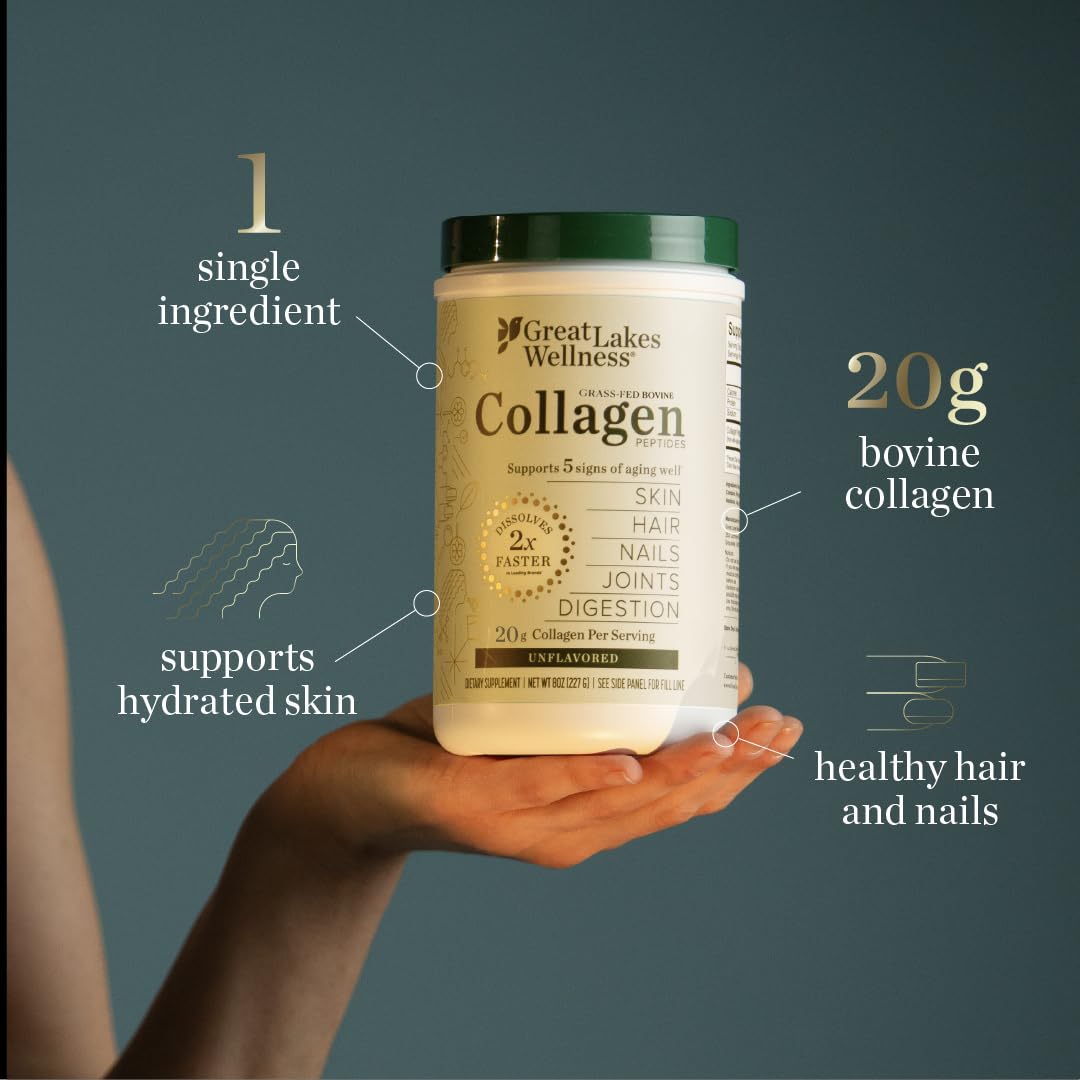 Great Lakes Wellness Collagen Peptides Powder – Supports Skin, Hair, Nails, Joints & Digestion – Hydrolyzed, Quick Dissolve, Non-GMO, Keto & Kosher – Pure Collagen Protein (10 oz, 14 Servings)