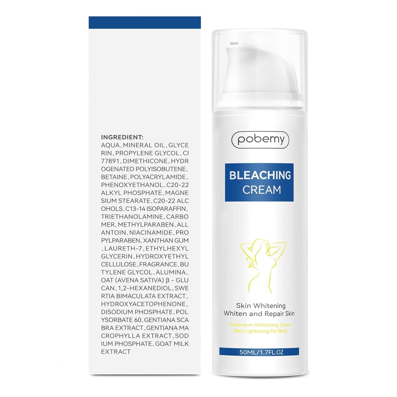 Pobemy Skin Bleaching Cream, Dark Spot Remover for Face, Intimate Areas & Body, Vitamin C Lightening for Underarms, Knees, Elbows, Inner Thighs, Bikini Line – Sensitive Skin Lightening Cream- 1.7FL OZ