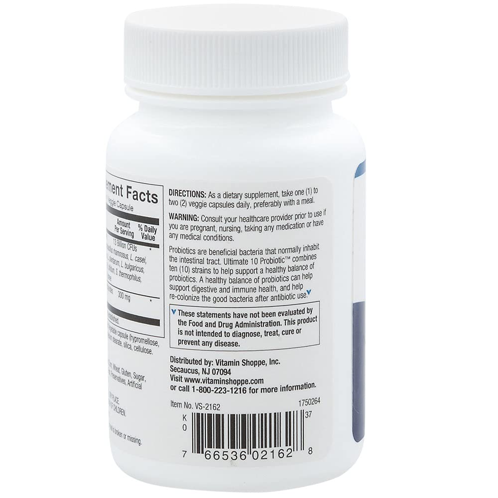 Ultimate 10 Probiotic, 13 Billion, Shelf Stable Probiotic, No Refrigeration, Targeted Release – to Support Digestive Health, Intestinal Health and Immunity (30 Vegetable Capsules)