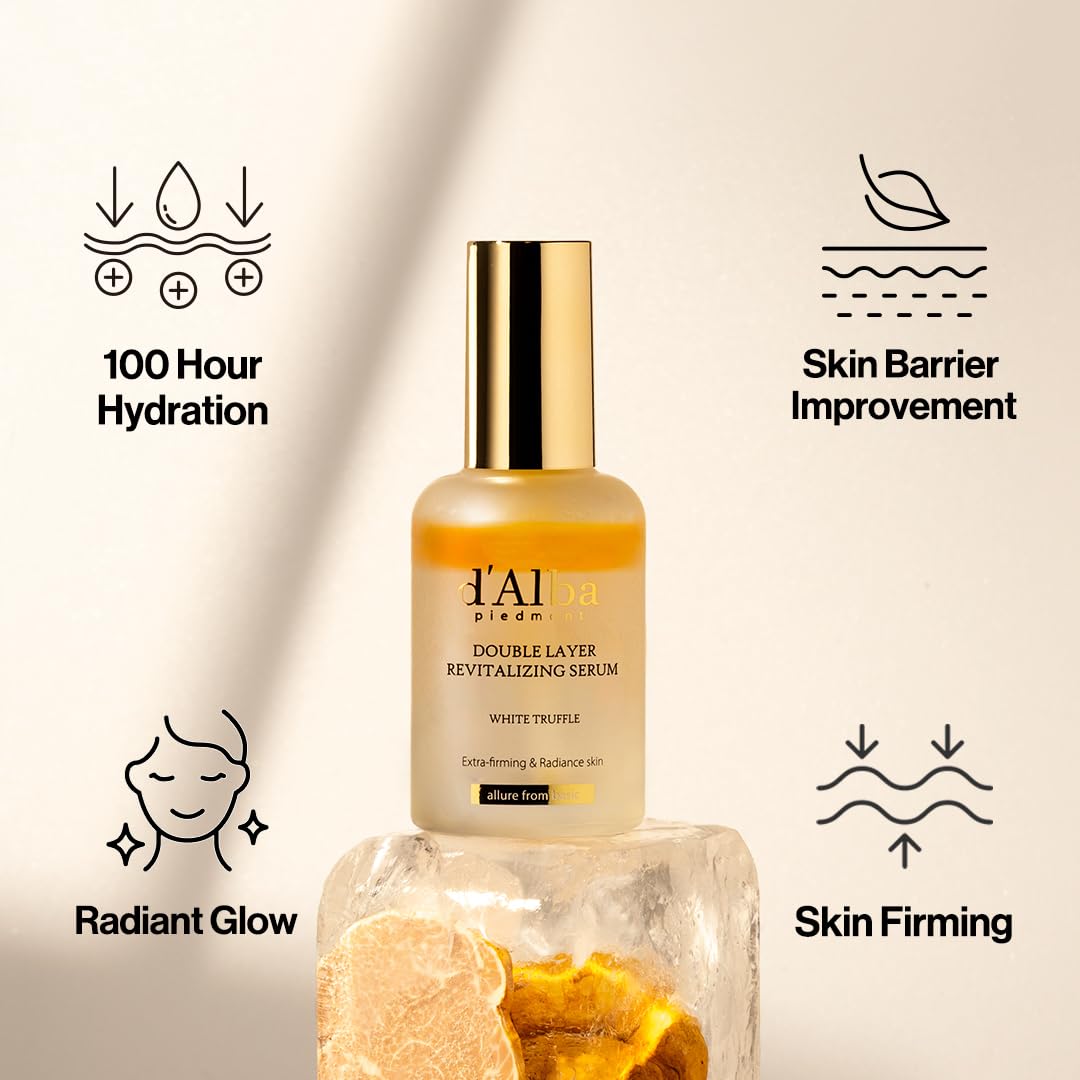 d'alba Piedmont Italian White Truffle Double Layer Revitalizing Serum, 100hr Hydration, Hyaluronic Acid and Centella Asiatica, Skin Firming and Tightening, Long-lasting Korean Skin Care (1.69 fl.oz)