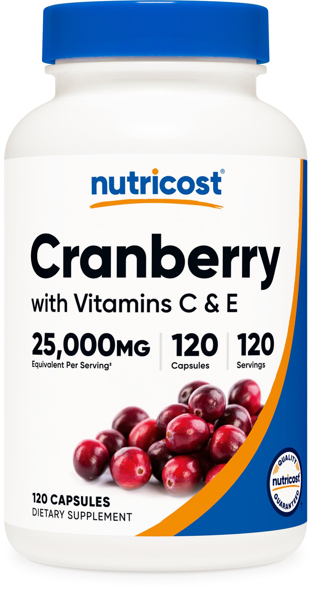 Nutricost Cranberry Extract 25,000mg Equivalent from 500mg of 50:1 Extract Per Serving, 120 Capsules for 120 Servings Per Bottle - with 45 mg of Vitamin C & 5 mg of Vitamin E
