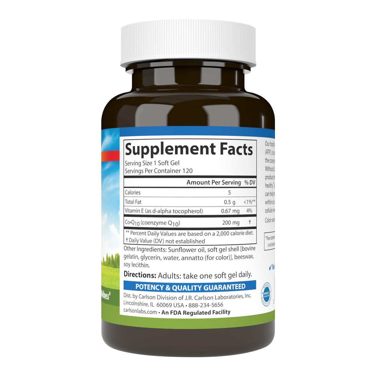 Carlson - Co-Q10, Co-Enzyme Q10, 200 mg, Energy Production & Heart Function, 120 Softgels
