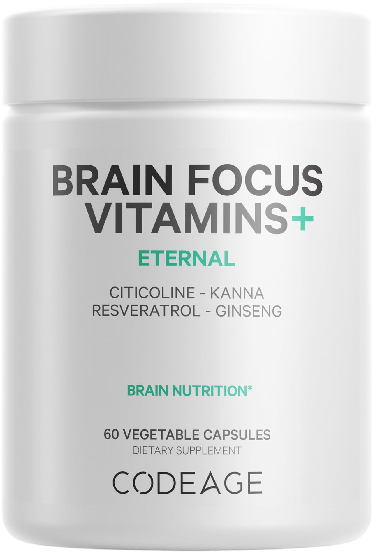 Codeage Brain Focus Vitamins+ Nootropic Supplement with Citicoline as Cognizin, Panax Ginseng, Resveratrol, Gotu Kola, Vitamin B12 Methylcobalamin - Liposomal Delivery - Non-GMO - 60 Capsules