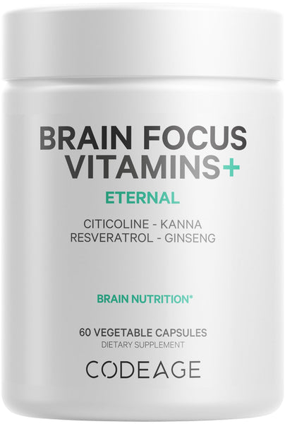 Codeage Brain Focus Vitamins+ Nootropic Supplement with Citicoline as Cognizin, Panax Ginseng, Resveratrol, Gotu Kola, Vitamin B12 Methylcobalamin - Liposomal Delivery - Non-GMO - 60 Capsules