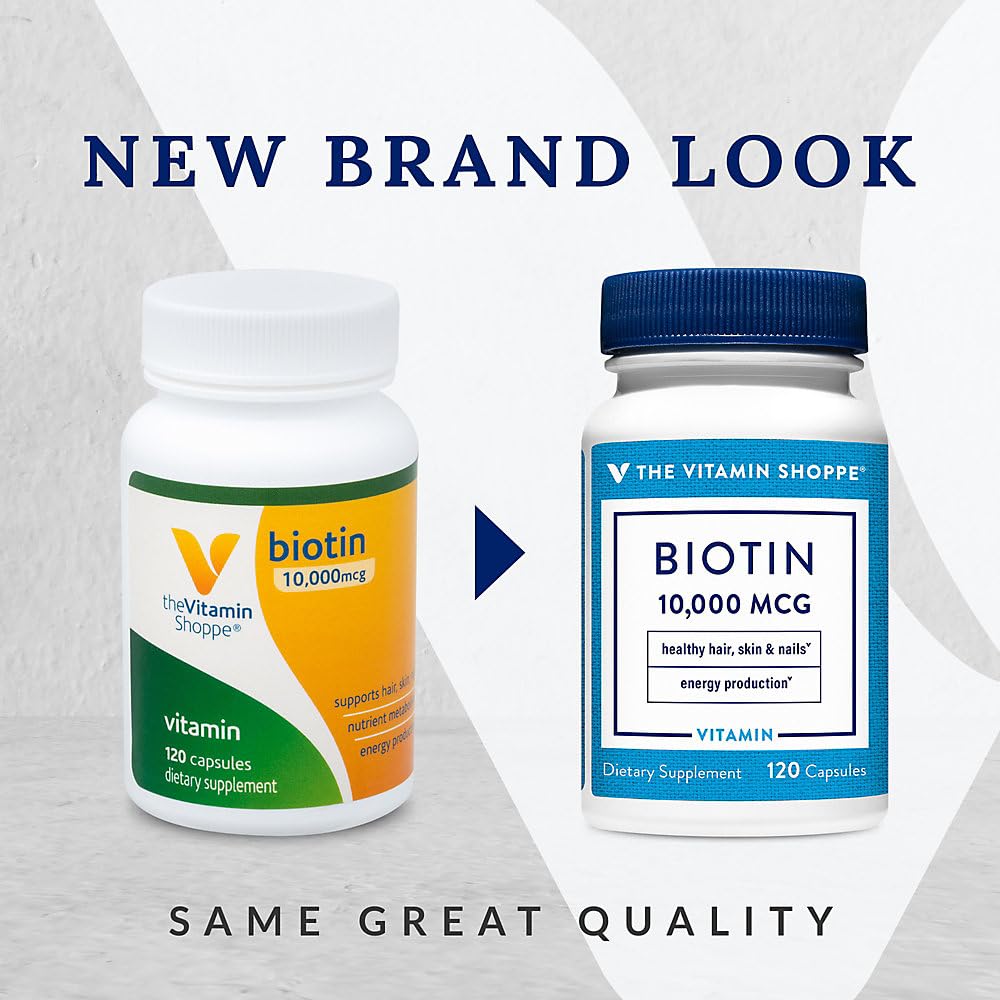 The Vitamin Shoppe Biotin 1,000MCG - Hair Growth, Skin Health & Nail Strength Support, High Potency B Vitamin (120 Capsules)
