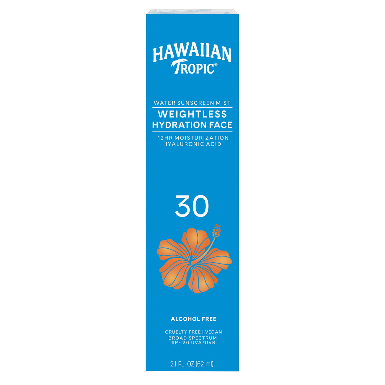 Hawaiian Tropic Weightless Hydration Water Sunscreen Mist for Face SPF 30 | Non-Aerosol Sunscreen Spray Travel Size, Beach Essentials, Summer Essentials, Travel Sunblock Face SPF Spray, 2.1 fl oz