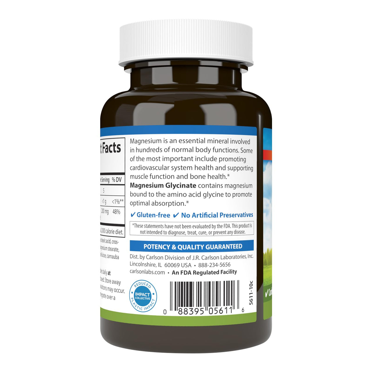 Carlson Buffered Magnesium Glycinate 200 mg, High Absorption Magnesium Supplement, Supports Relaxation, Sleep & Muscle Function, 90 Tablets