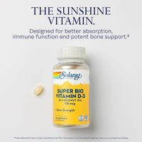 Thumbnail for SOLARAY Super Bio Vitamin D3 in Coconut Oil - D3 Vitamin 5000 IU - Bone Health and Immune Support Supplement - Lab Verified, Made Wtihout Soy, 60-Day Guarantee - 120 Softgels, 120 Servings