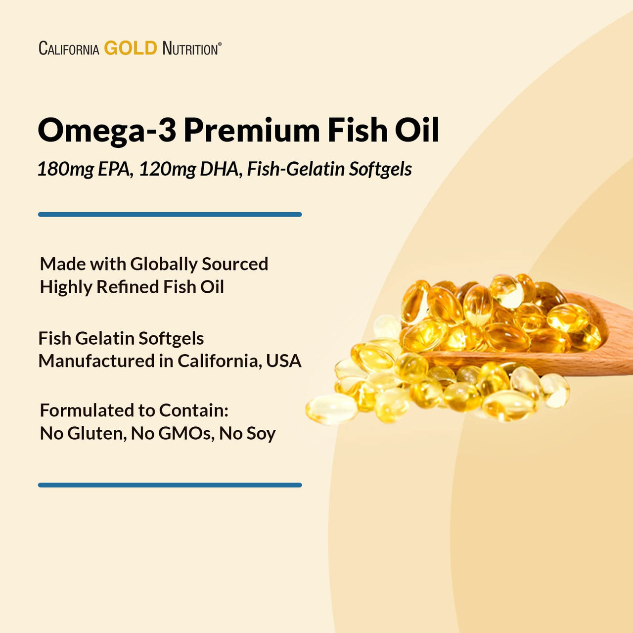 California Gold Nutrition Premium Fish Oil, Omega-3, 180 mg EPA, 120 mg DHA, Concentrated Triglyceride Form, 240 Fish Gelatin Softgels, 2 Pack