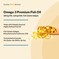 Thumbnail for Omega-3 Premium Fish Oil by California Gold Nutrition, Concentrated Formula with EPA & DHA, Support for Optimal Lipid Profile & Immune System, Gluten Free, Non-GMO, 100 Fish Gelatin Softgels - 4 Pack