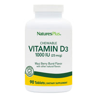 Thumbnail for NaturesPlus Vitamin D3 (1000 IU) - 90 Chewable Tablets, Maui Berry Burst Flavor - Vegetarian, Gluten Free - 90 Servings