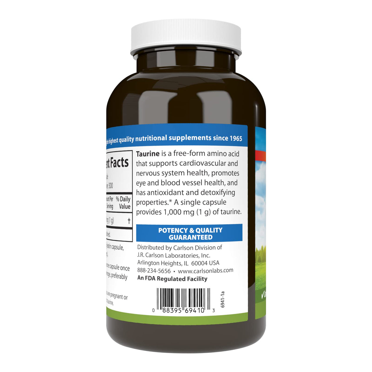 Carlson - Taurine, Free-Form Amino Acid, Support, Nerve Health & Muscle Function, 300 Capsules